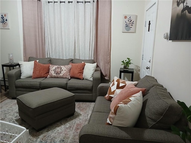 living room with a baseboard radiator