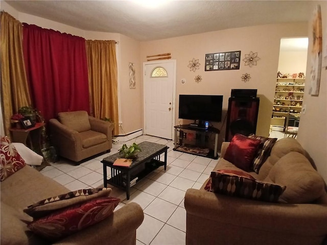 living room with light tile patterned floors