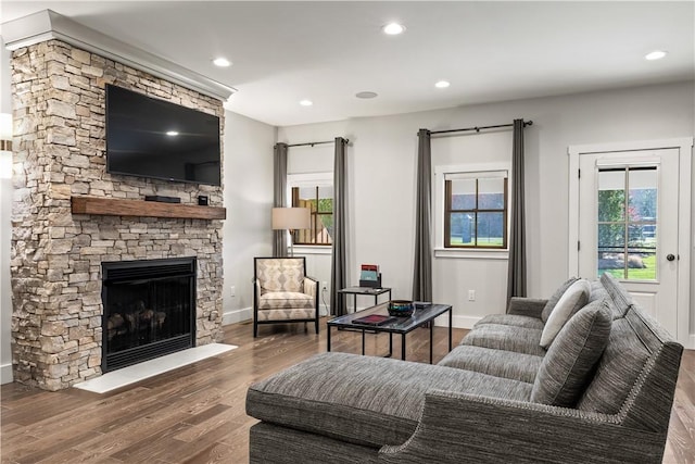 3 White Hawk Rdg, Richmond, RI 02898 - living room featuring hardwood / wood-style flooring and a stone fireplace