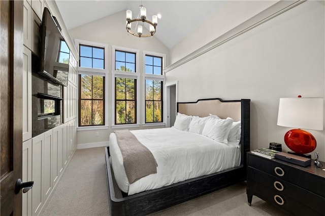 3 White Hawk Rdg, Richmond, RI 02898 - carpeted bedroom featuring high vaulted ceiling and an inviting chandelier
