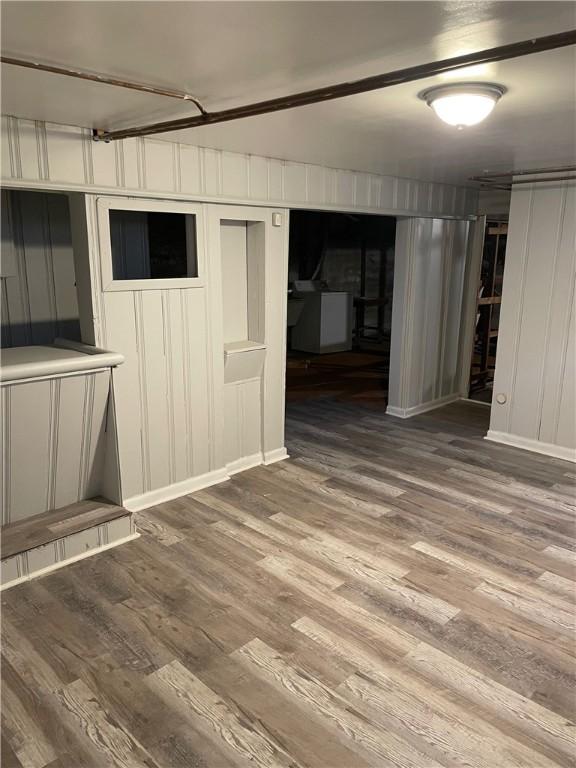 basement featuring wood-type flooring