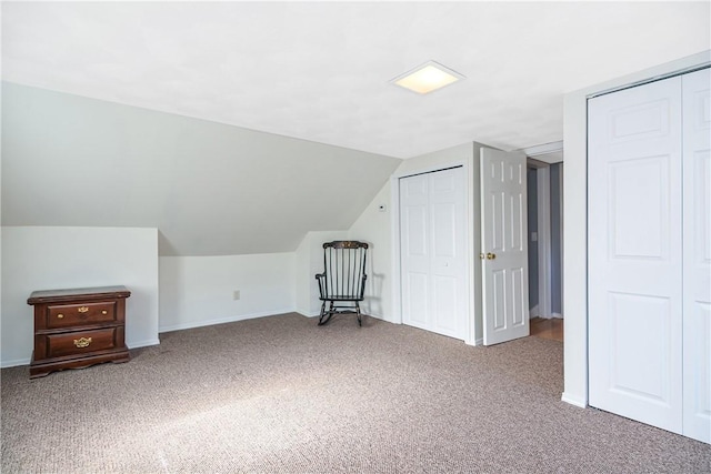 additional living space with vaulted ceiling and carpet flooring