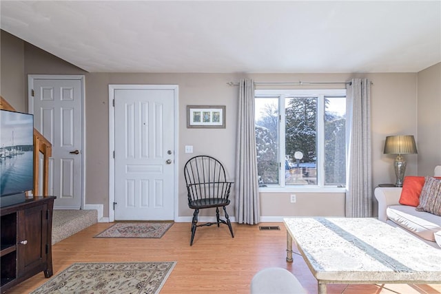 interior space with light hardwood / wood-style flooring