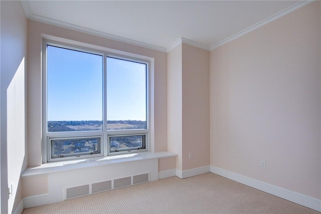 carpeted spare room featuring ornamental molding