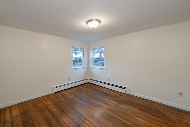 unfurnished room with dark hardwood / wood-style flooring