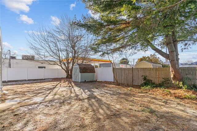 view of yard with a shed