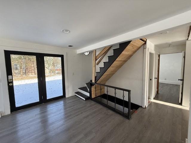 interior space with dark hardwood / wood-style floors