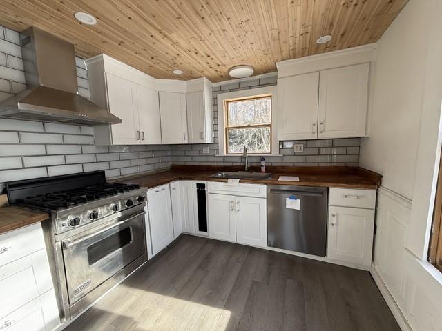 kitchen with white cabinetry, sink, wall chimney exhaust hood, and appliances with stainless steel finishes