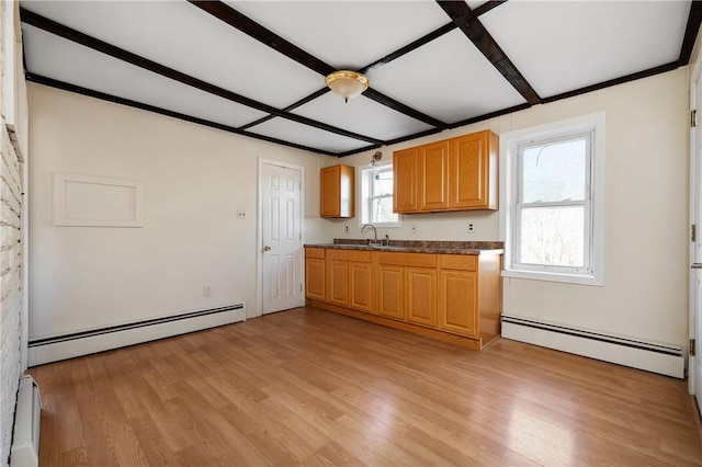 kitchen featuring baseboard heating and light hardwood / wood-style floors