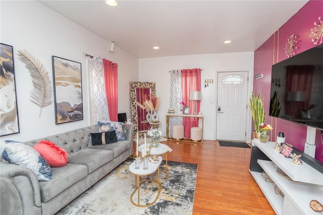 living room with hardwood / wood-style flooring