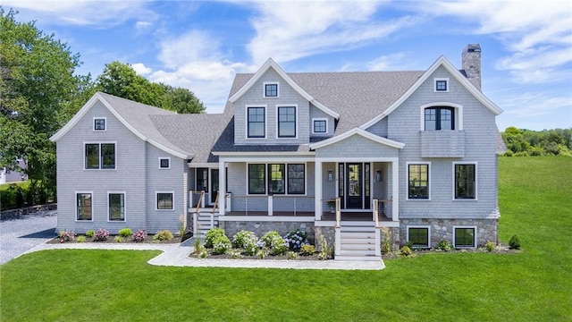 view of front of house featuring a porch and a front lawn