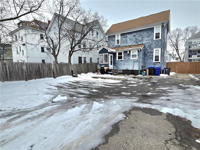 view of snow covered property