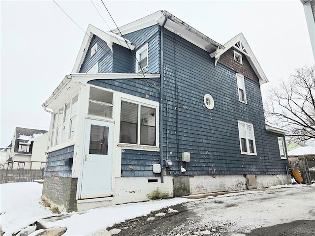 view of snow covered exterior