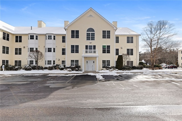 view of snow covered building