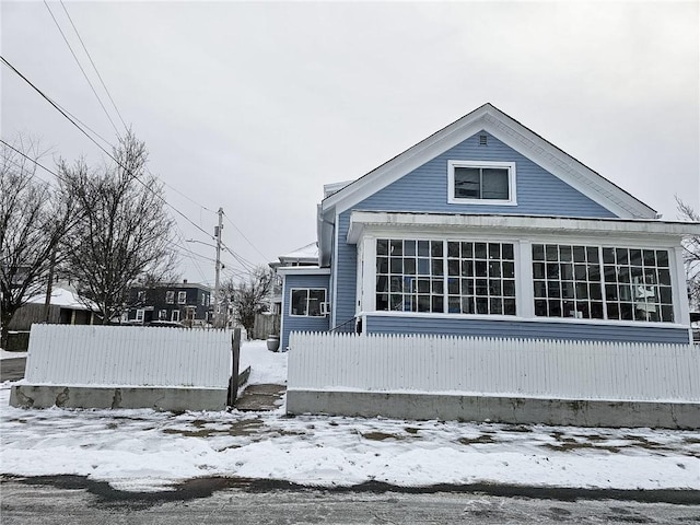 view of snow covered property