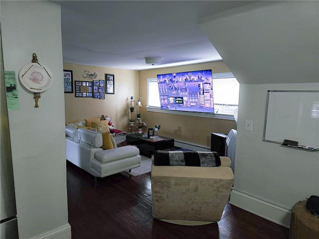 36 Utton Ave, Pawtucket, RI 02860 - cinema room with dark wood-style flooring, a baseboard radiator, and baseboards