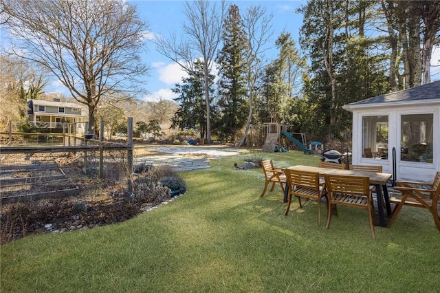 view of yard featuring a playground