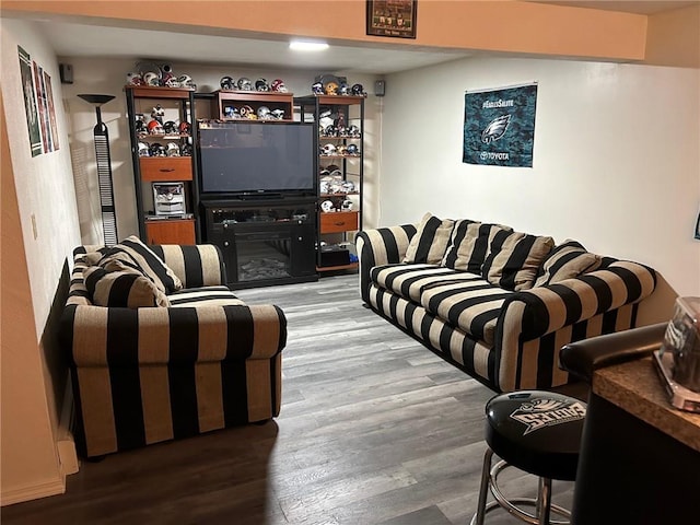 living area with wood finished floors