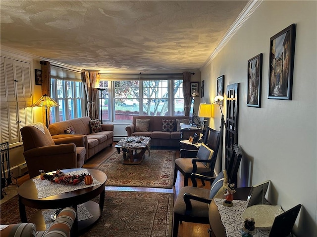 living room featuring ornamental molding