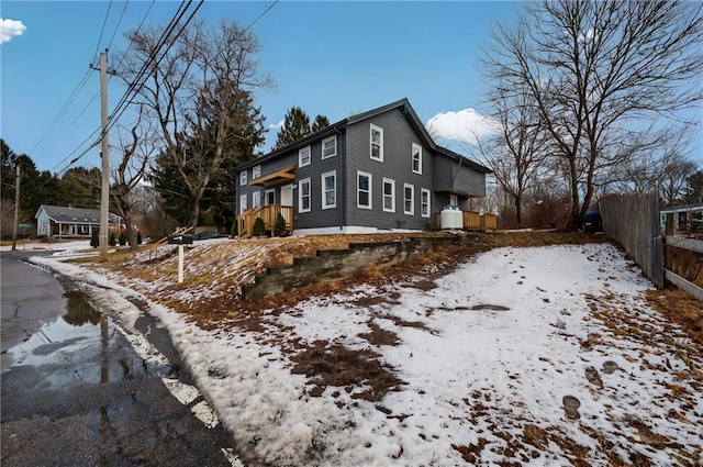 view of snow covered exterior