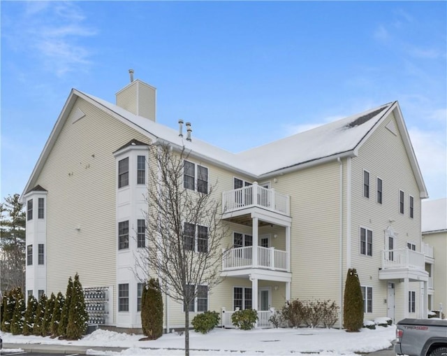 view of snow covered building