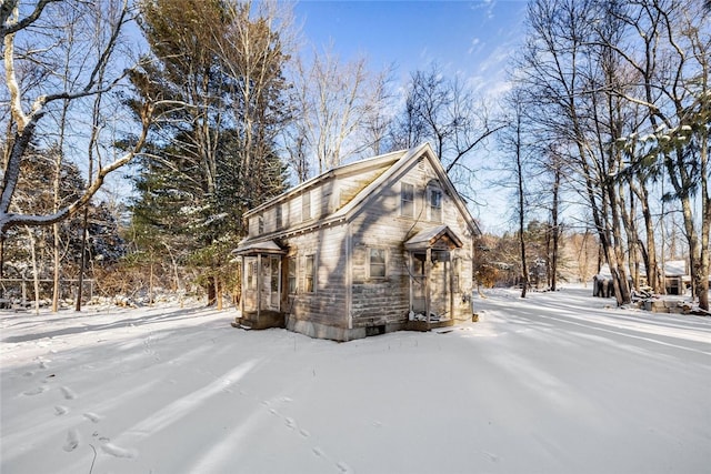 view of snow covered property