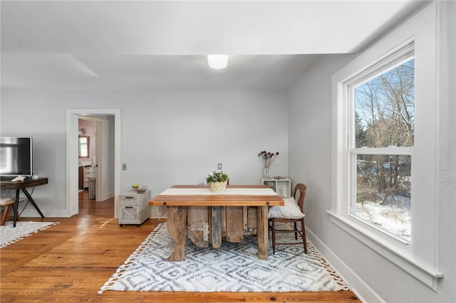 office with baseboards and wood finished floors