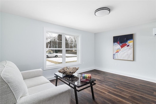 living room with dark hardwood / wood-style floors