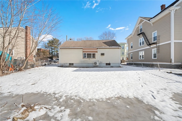 view of snow covered property