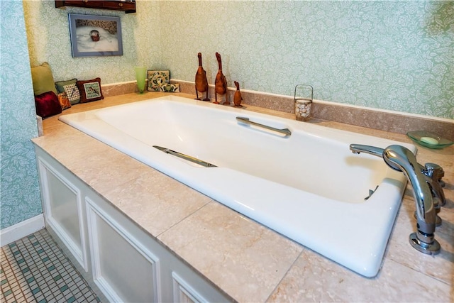 bathroom with tile patterned floors