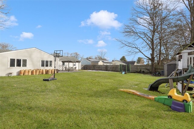 view of yard with a playground and a gazebo