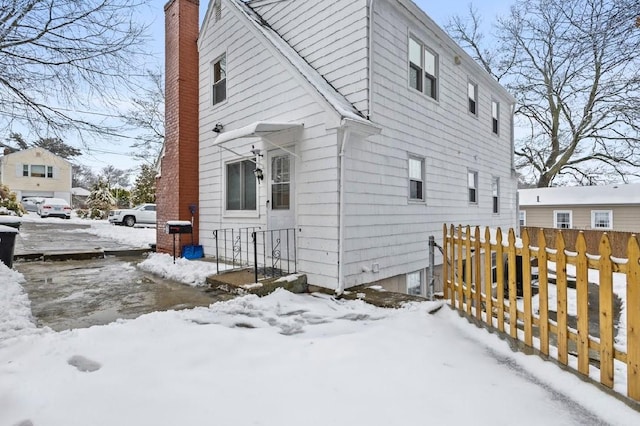 view of snow covered exterior