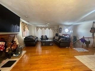 living room with hardwood / wood-style floors