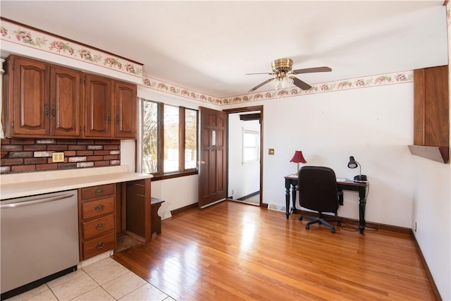 interior space featuring light wood-type flooring and ceiling fan