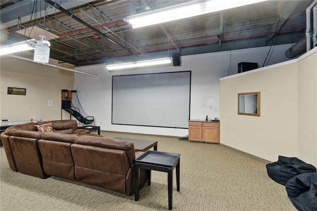 home theater with carpet flooring