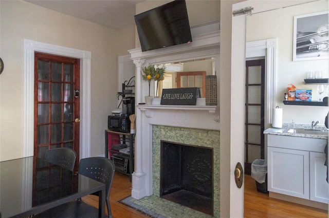 living room featuring light wood-type flooring