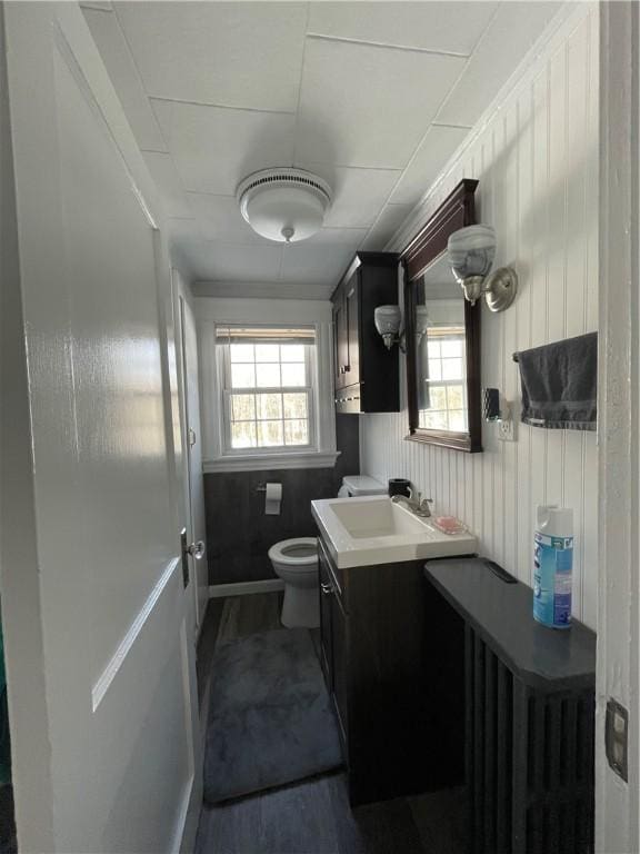 840 S Main St, Burrillville, RI 02859 - bathroom featuring vanity, healthy amount of natural light, toilet, and wood finished floors