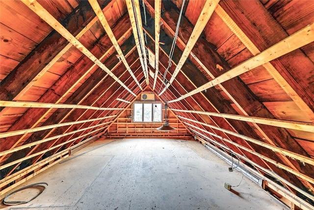 view of unfinished attic