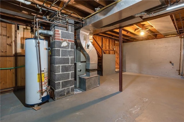 unfinished below grade area with gas water heater