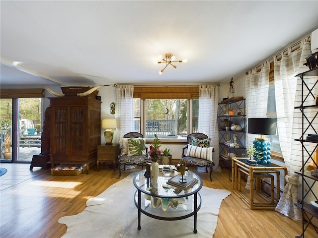 living area featuring light wood-style floors