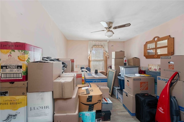 storage room featuring a ceiling fan