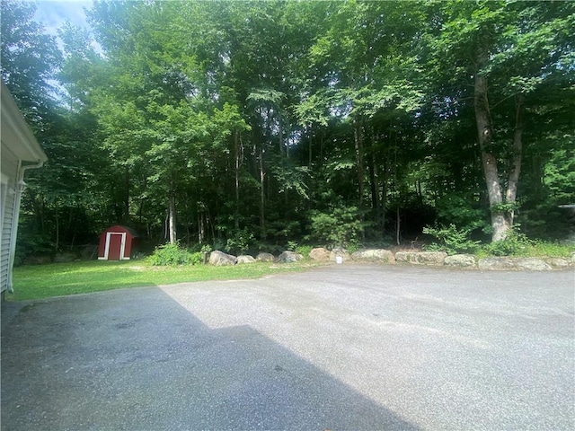 view of yard featuring a shed and an outdoor structure