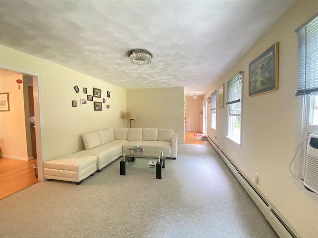 living area featuring a baseboard radiator