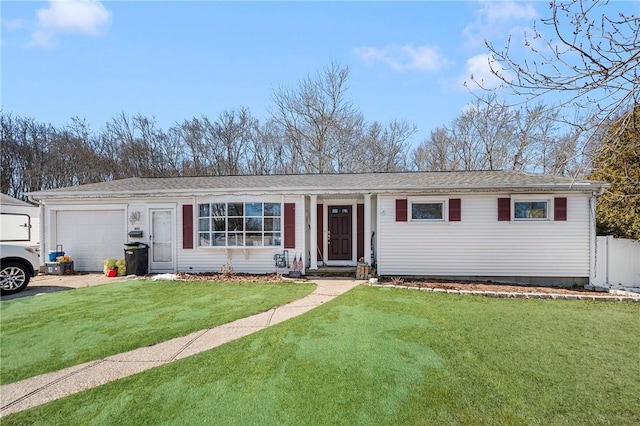 ranch-style house with a front lawn and an attached garage