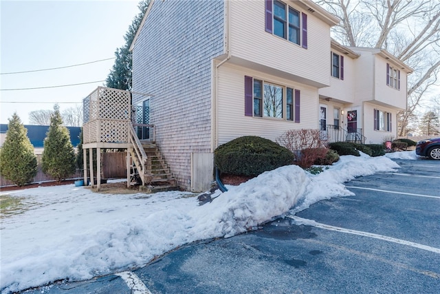 view of snow covered property