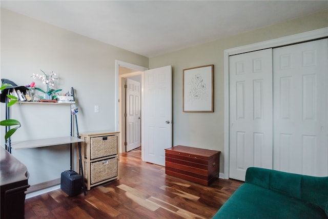 interior space with dark wood-style flooring