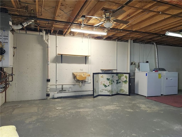 unfinished basement with separate washer and dryer