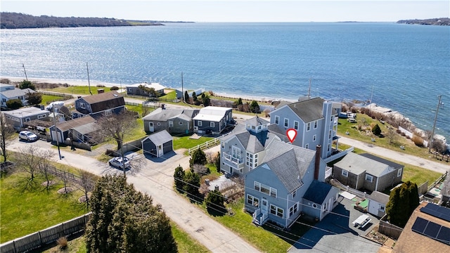 aerial view featuring a water view and a residential view