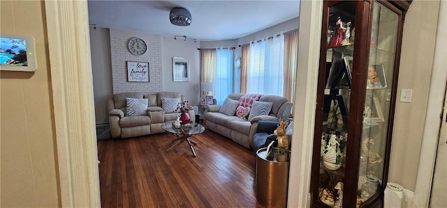 living room with dark wood-type flooring