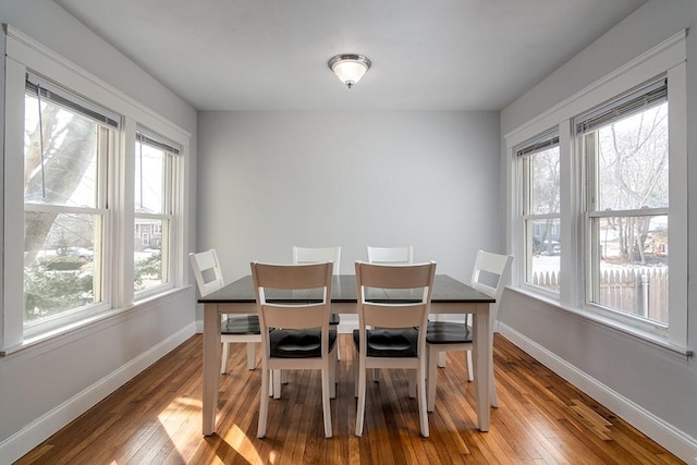 dining room featuring baseboards and hardwood / wood-style flooring